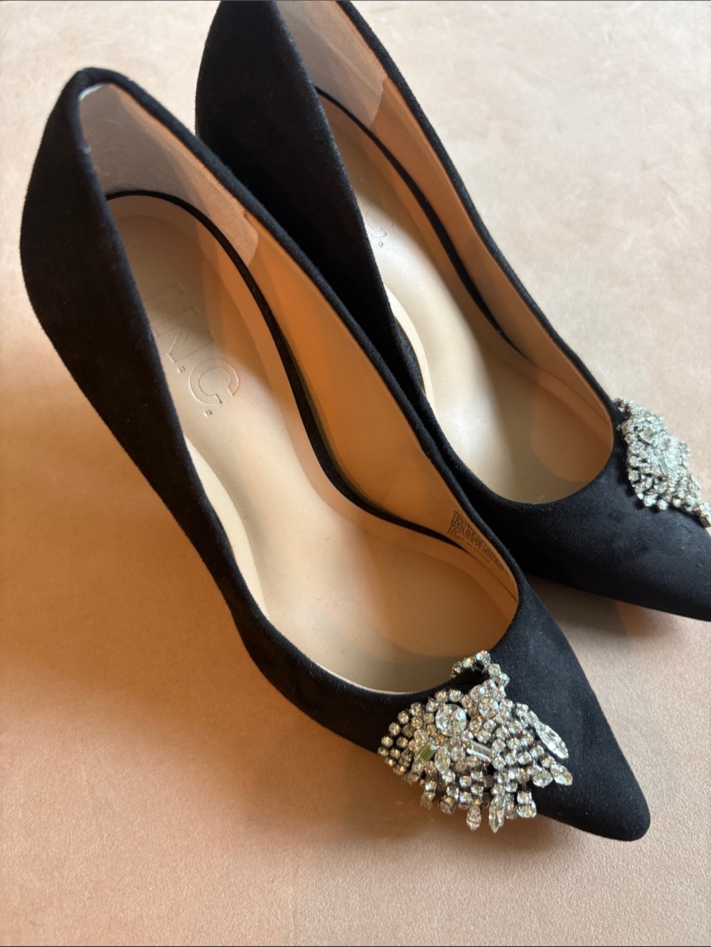 INC Black Crystal Embellished Pointed Toe Pumps